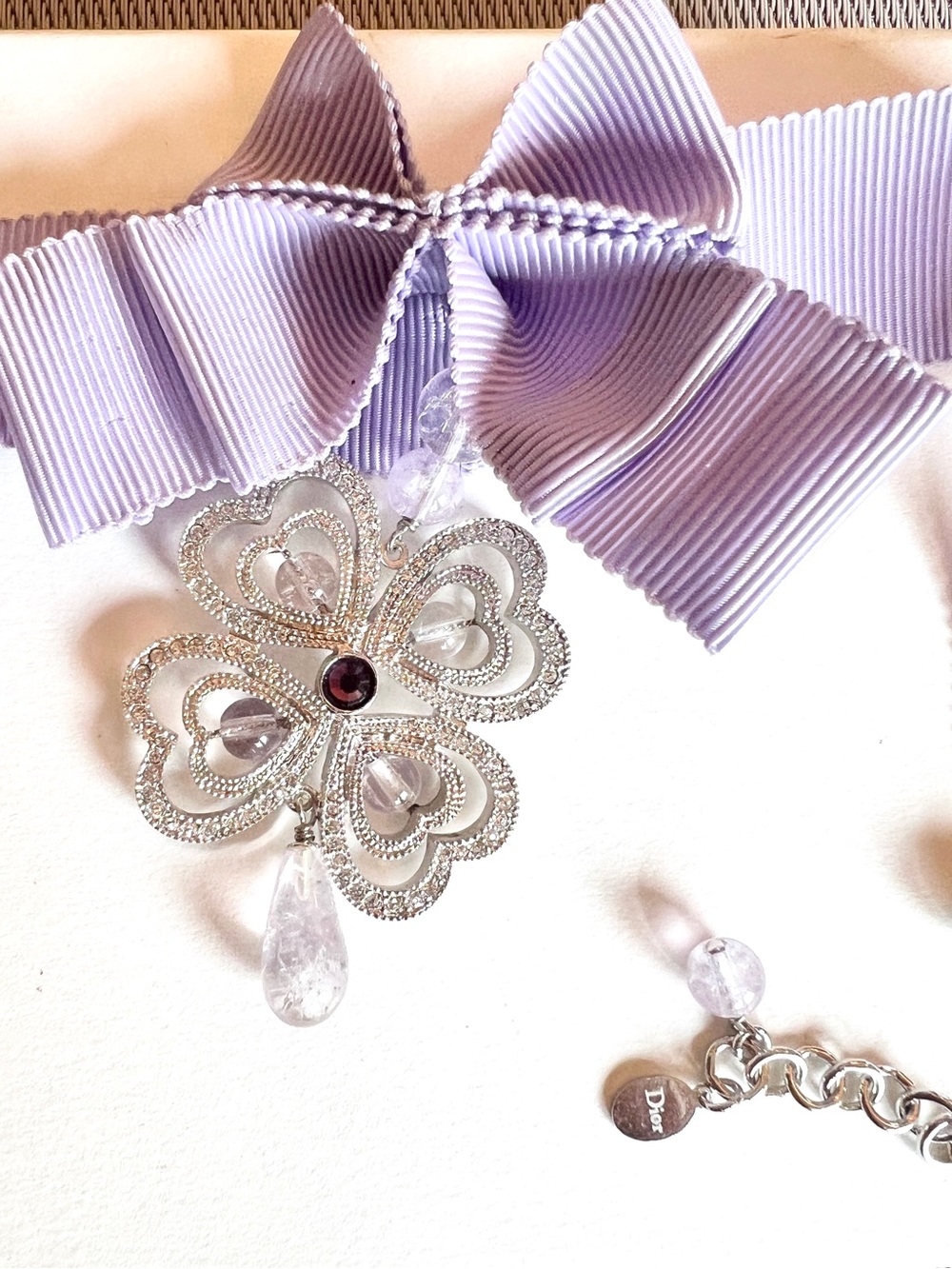 Dior Galliano ChockerBow ribbon diamanté New lilac silver